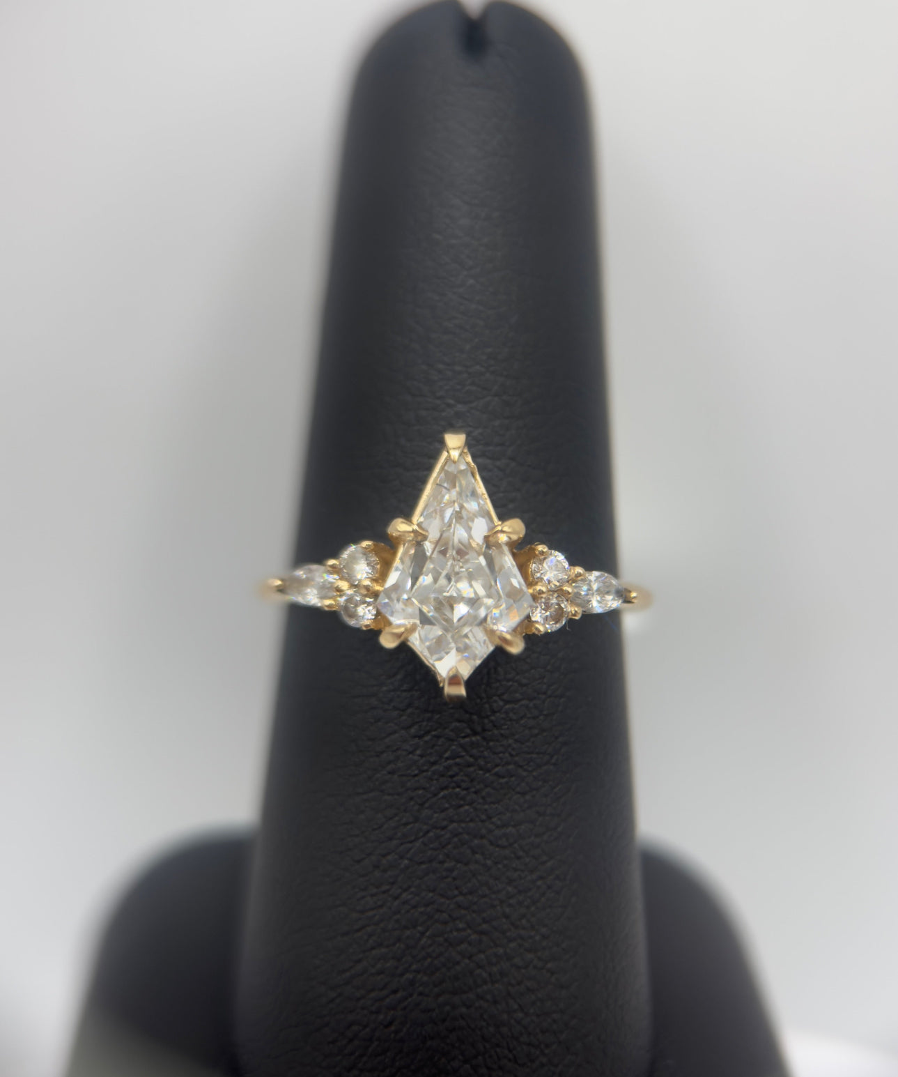 14K Yellow Gold Kite with Side Stones Engagement Ring