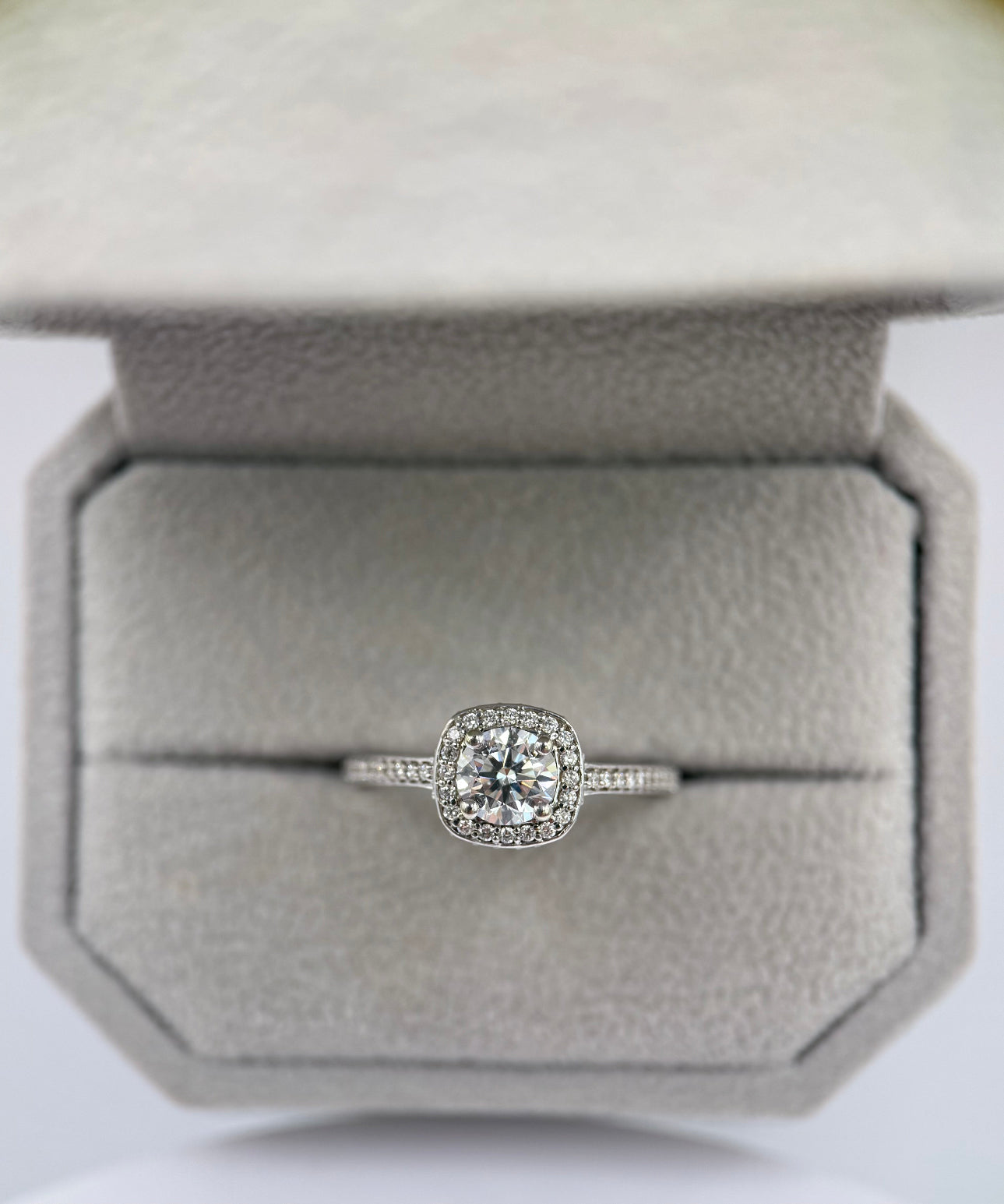 14K White Gold Natural Halo Engagement Ring