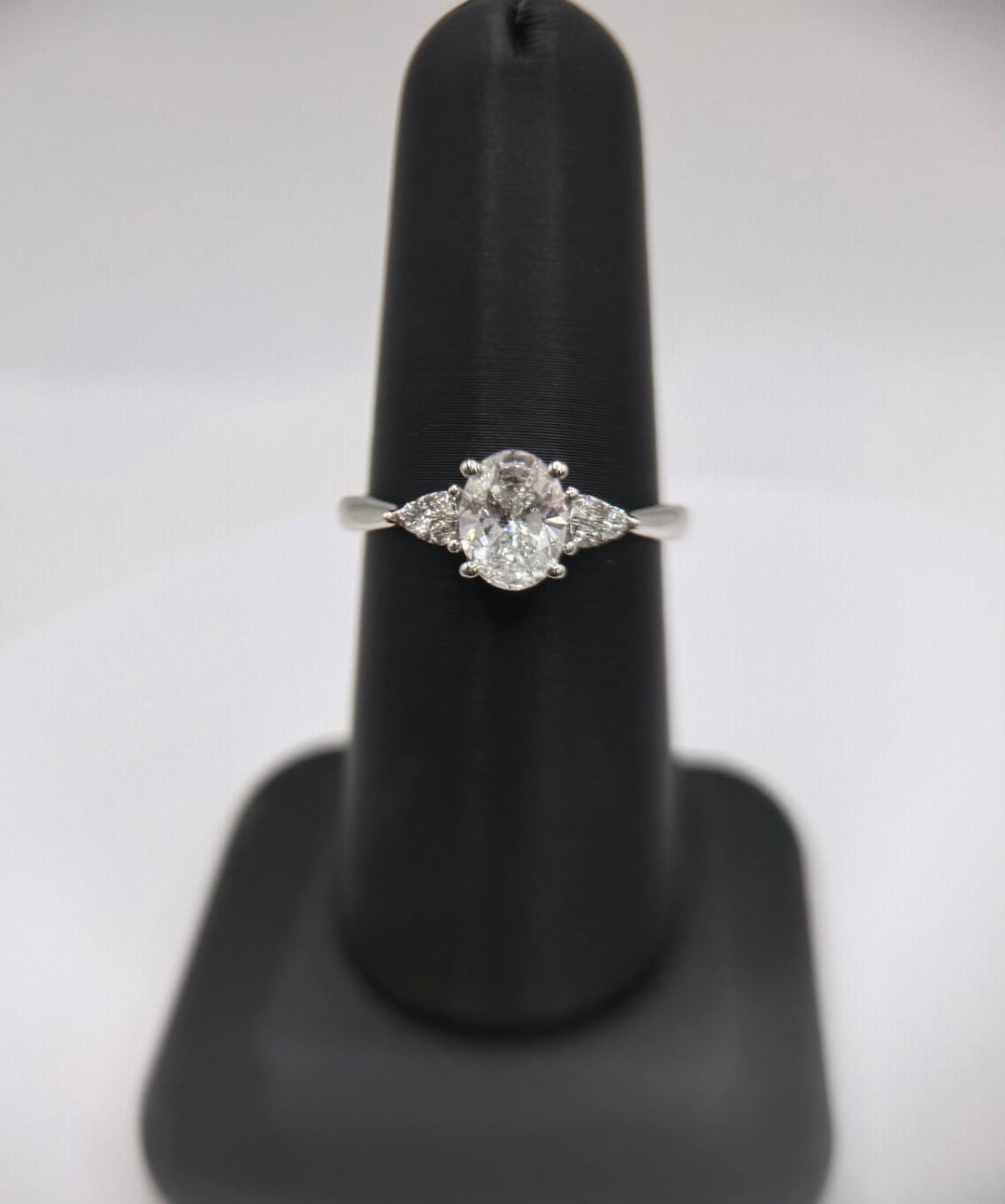 14K White Gold Lab Grown Oval Center Stone with side stones