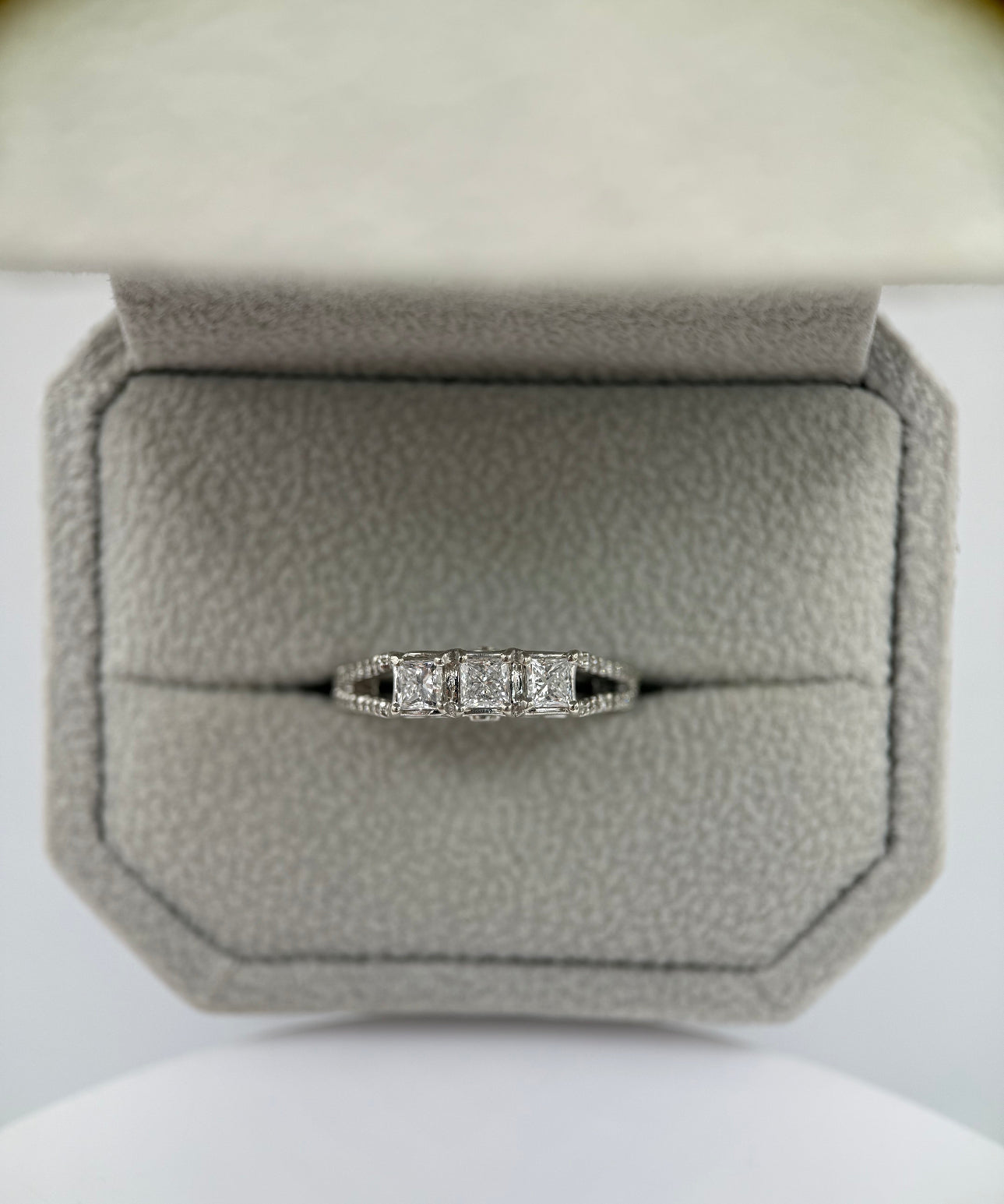 14K White Gold 3 Stone Engagement Ring