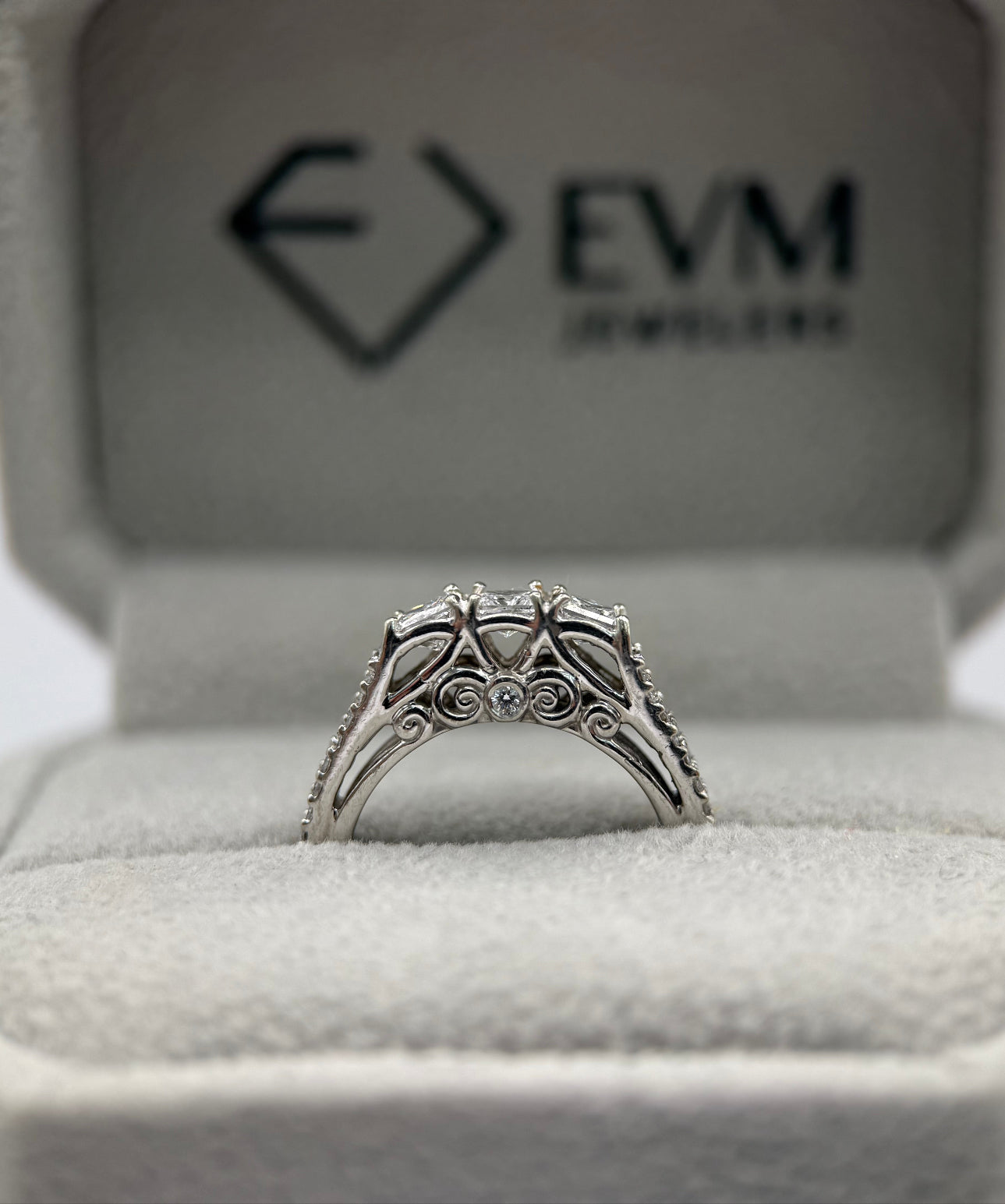 14K White Gold 3 Stone Engagement Ring