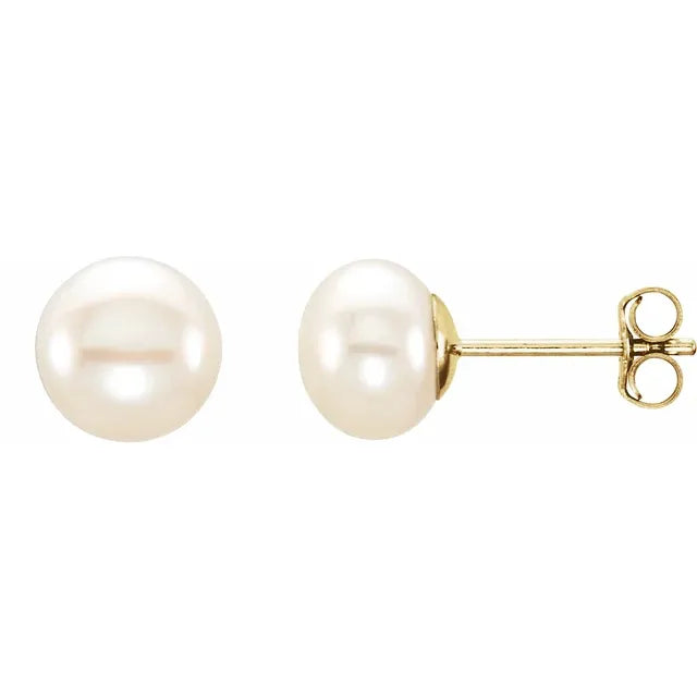 14k Yellow Gold Pearl Stud Earrings