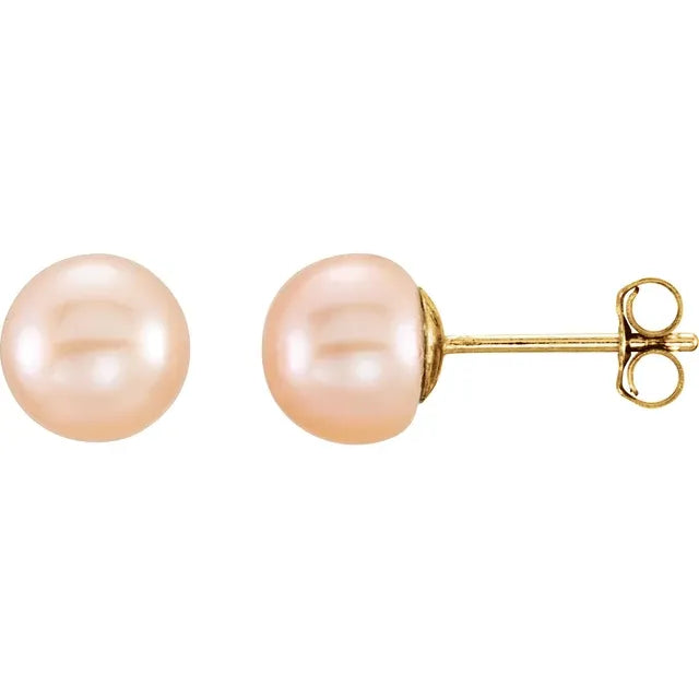 14K Yellow 6-7 mm Cultured Pink Freshwater Pearl Earrings