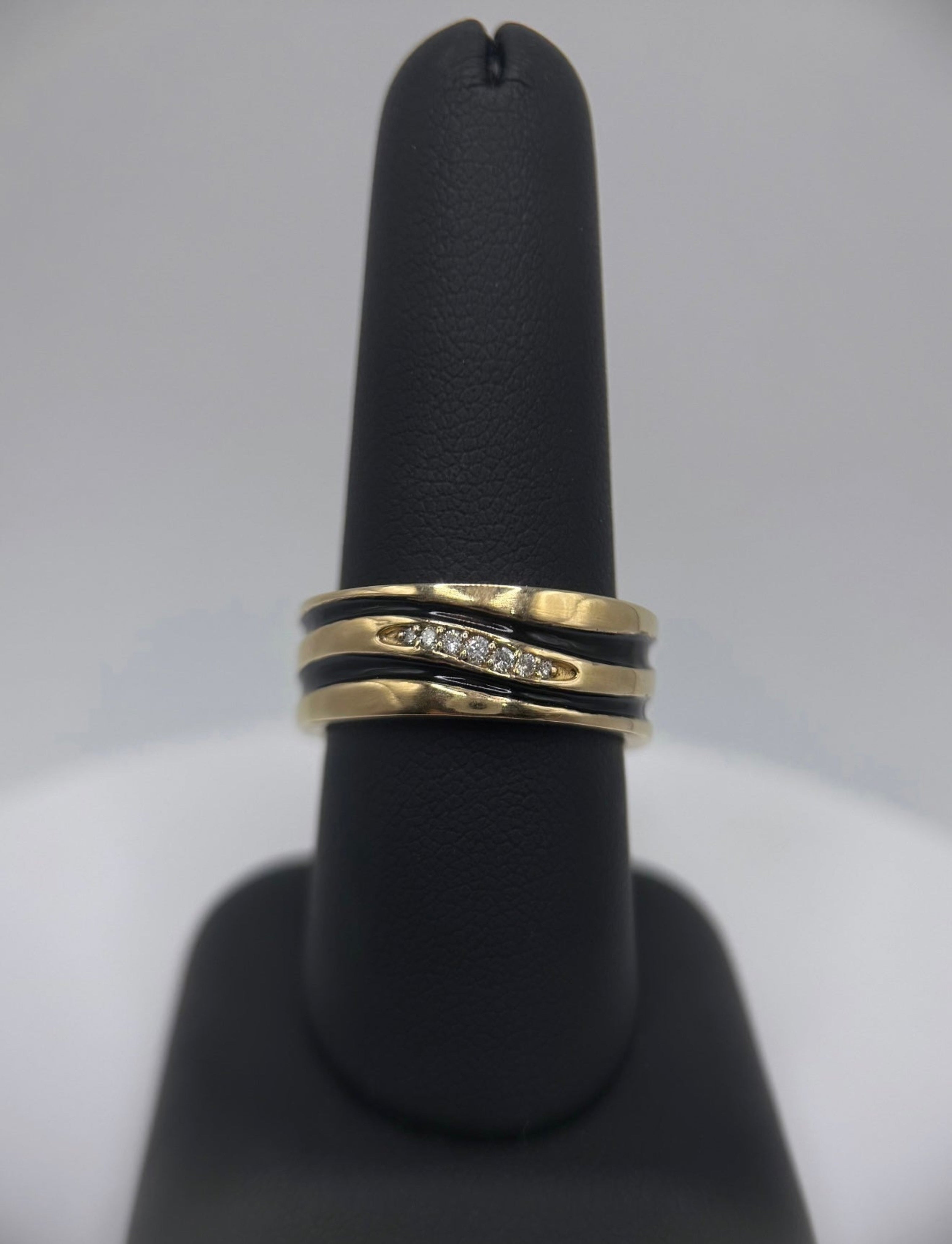 14K Yellow Gold Men’s Wedding Band with Black Stripes