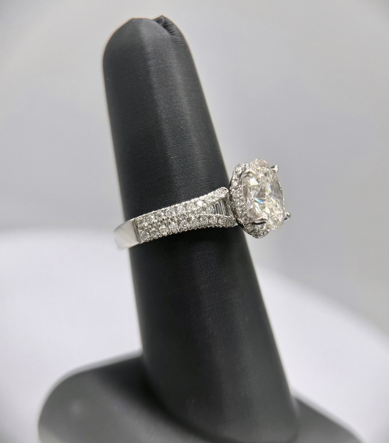 14K White Gold 2ct Lab Grown Oval Ring with Hidden Halo