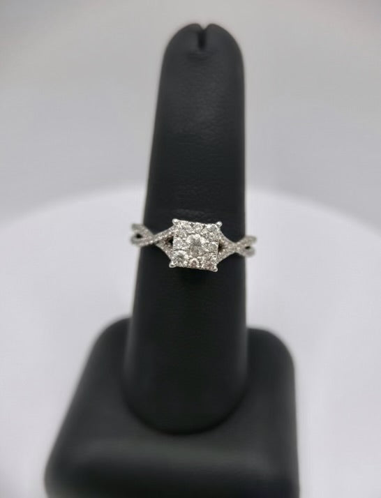 14k White Gold .22ct Square Halo with Accent