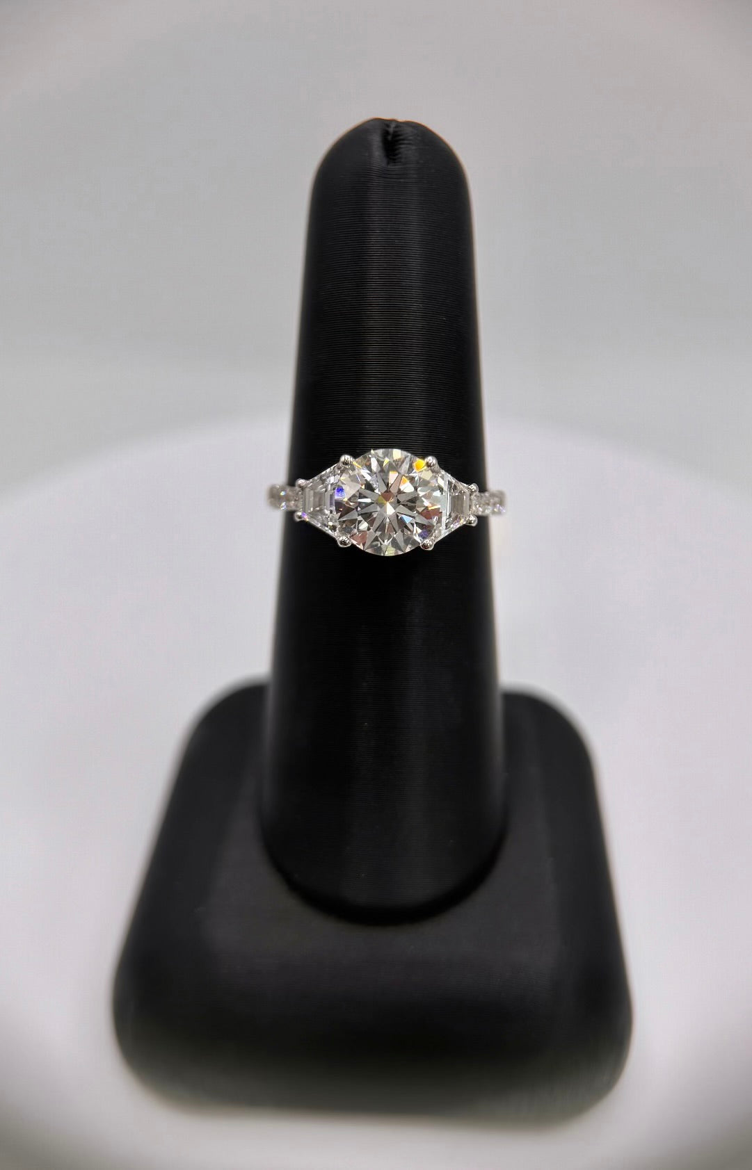 14K White Gold 2ct Lab Grown Round with Baguettes on the side