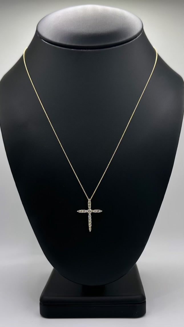 14k Yellow Gold .50ctw Diamond Cross Necklace