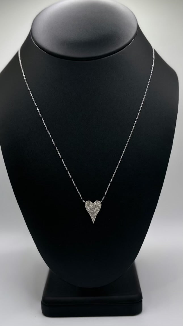 14K White Gold Diamond Pave Heart Necklace