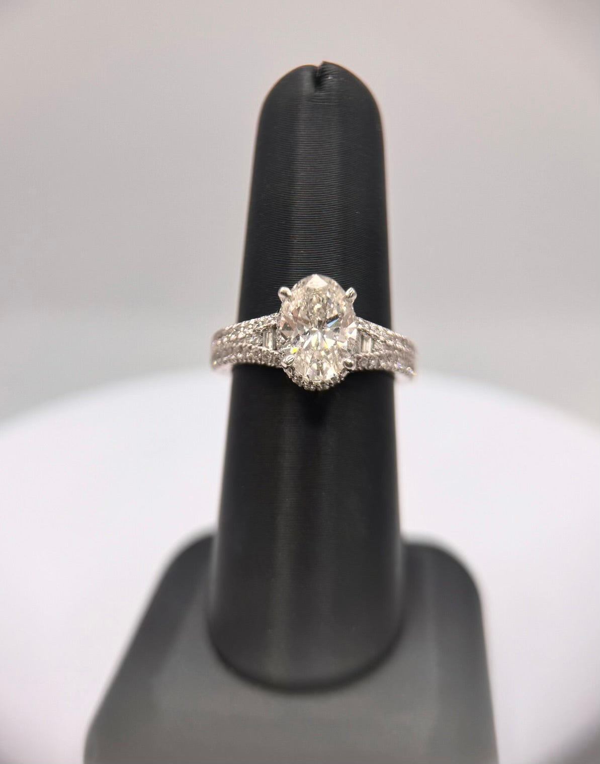 14K White Gold 2ct Lab Grown Oval Ring with Hidden Halo