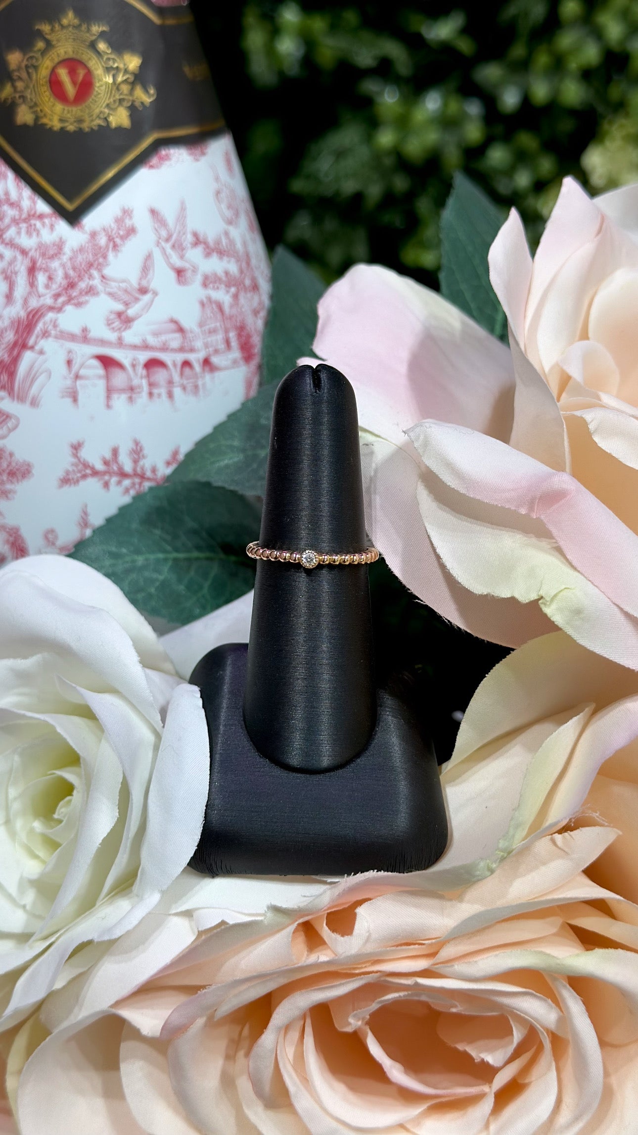 14k Rose Gold Fashion Ring with a Round Diamond center stone