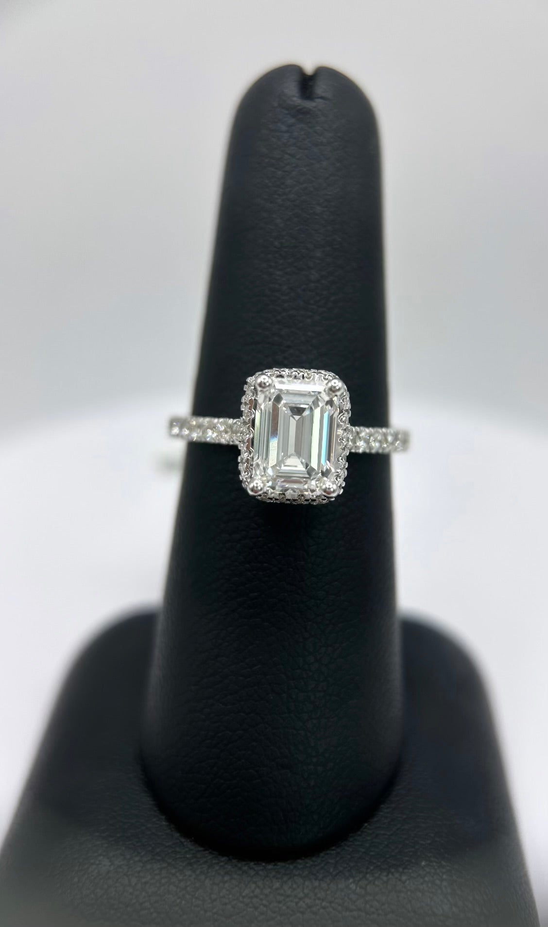 14K White Gold Emerald Halo Ring