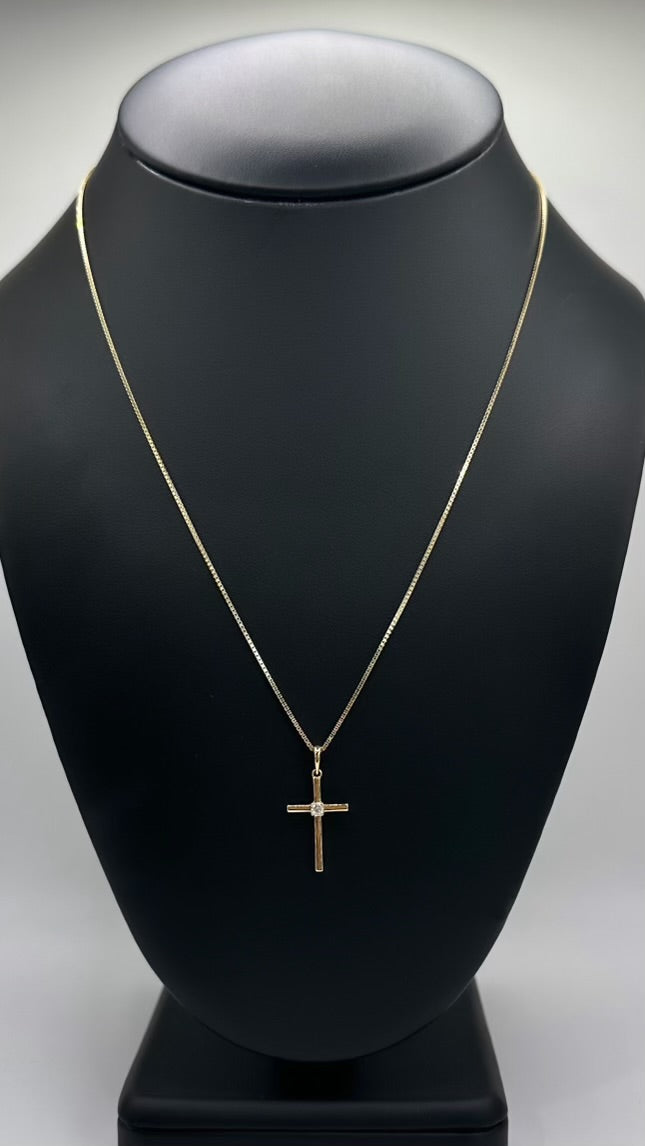 14k Yellow Gold .06ct Natural Diamond Cross Necklace