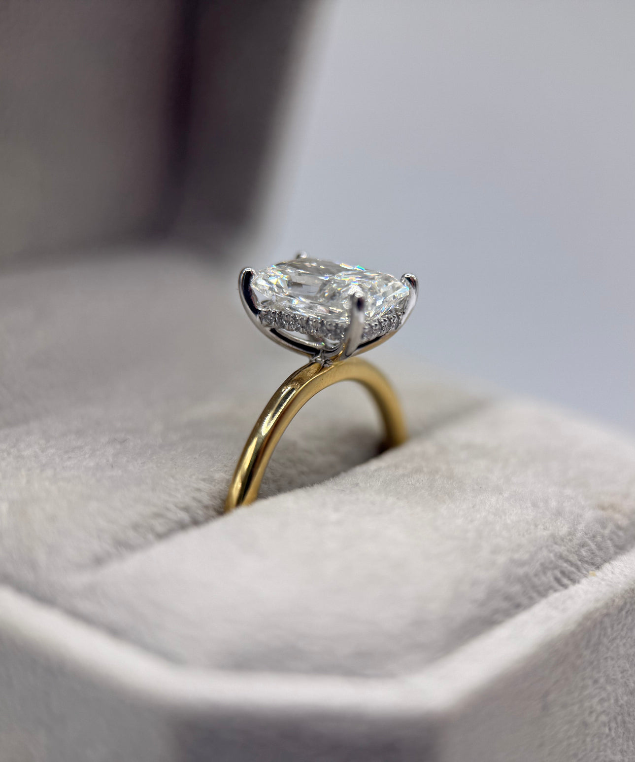 18K Two-Toned Solitaire with Hidden Halo
