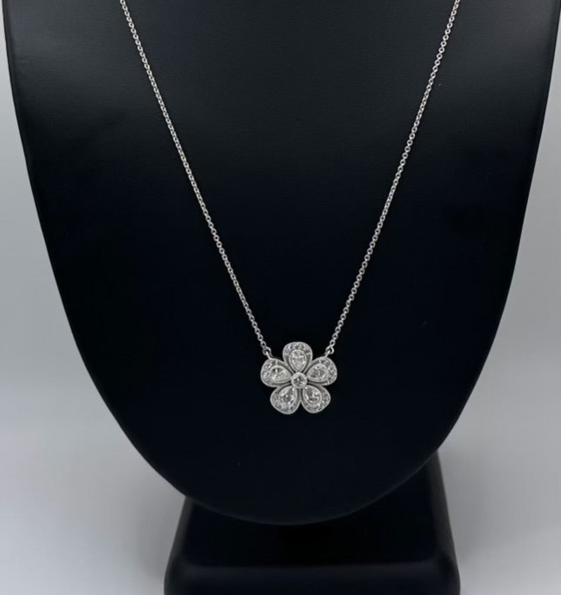 10k White Gold Lab Grown Flower Pendant Necklace