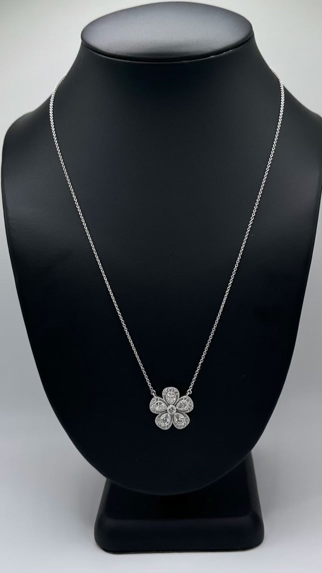 10k White Gold Lab Grown Flower Pendant Necklace