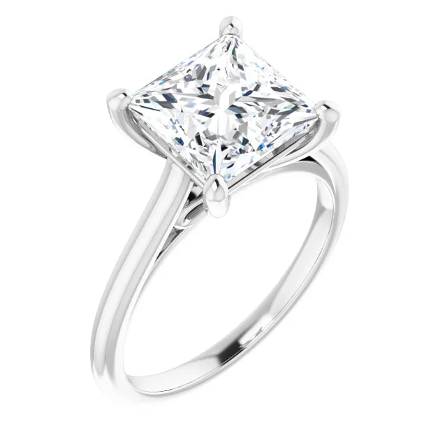 14K White Square Solitaire Engagement Ring Mounting