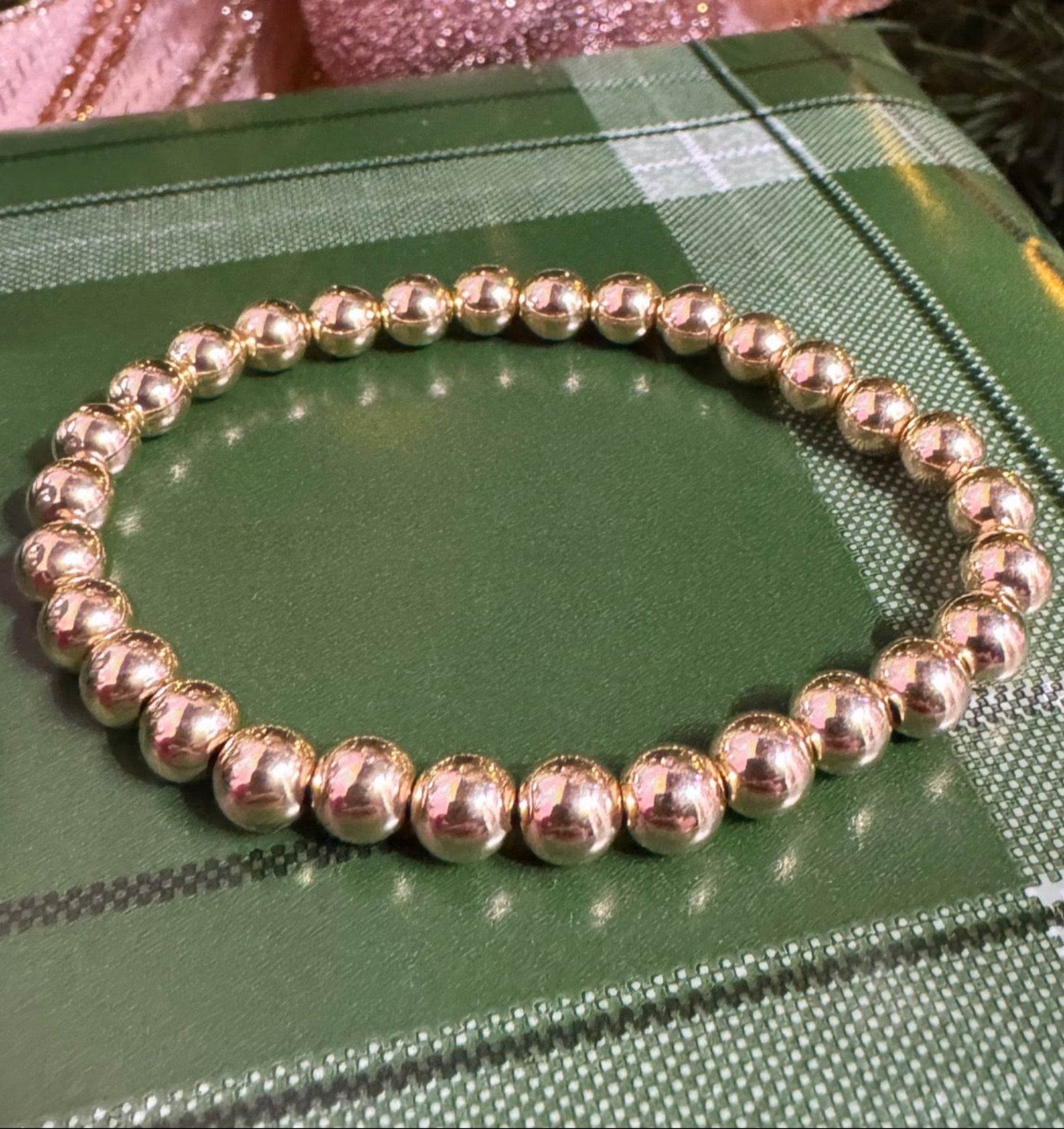 14K Yellow Gold-Filled 6 mm Elastic Bead 6 1/2" Bracelet